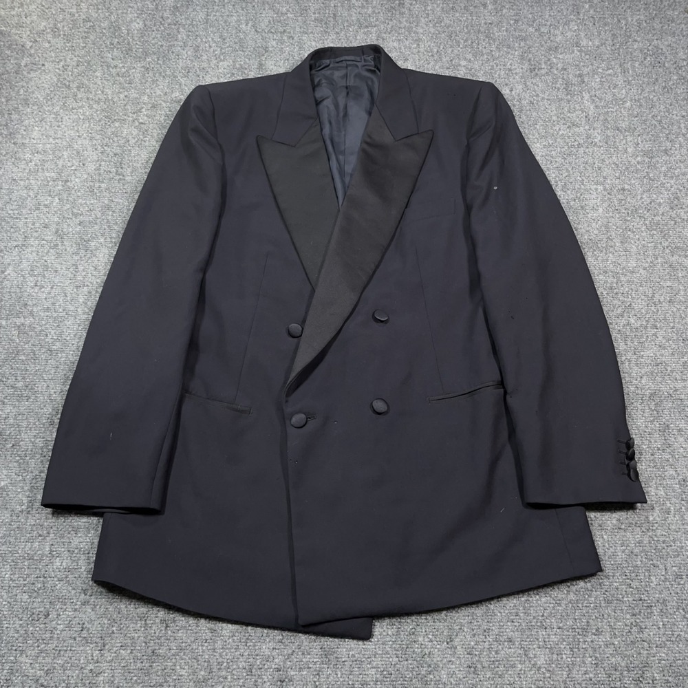 VTG Saint Laurent Rive Gauche Tuxedo Jacket Mens 52 Double Breasted Wool Navy